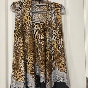 Leopard Print Sleeveless Top with Lace Trim